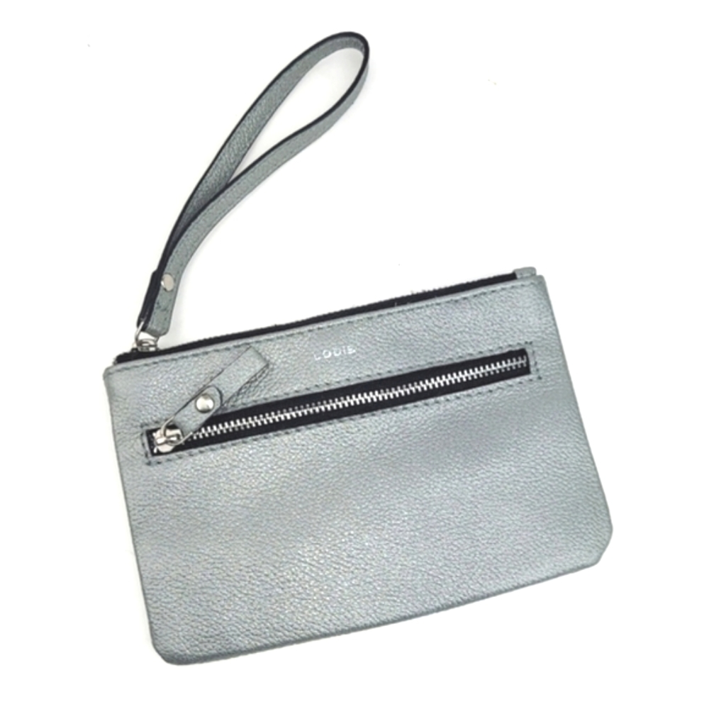 Lodis Leather Metallic Silver Zipper Wristlet